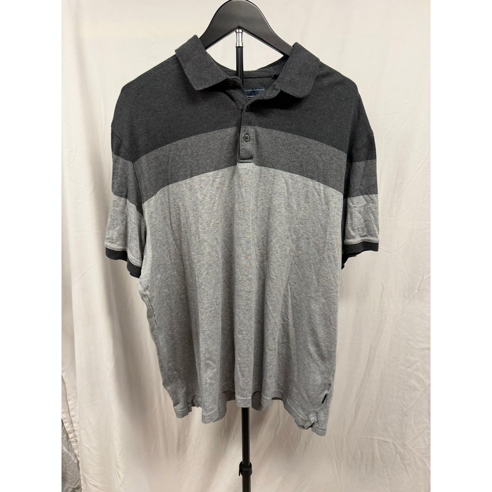 7Diamonds Men's XXL Welkin Grey Chunky Striped Cotton Knit Polo Sweater